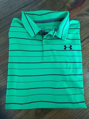 ✨Under Armour Green Striped Golf Polo